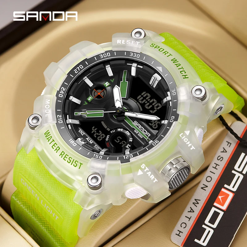 SANDA Outdoor Sports Multifunctional Dual Display Mens Watches Waterproof Luxury Personalized Men Chronograph Luminous Reloj