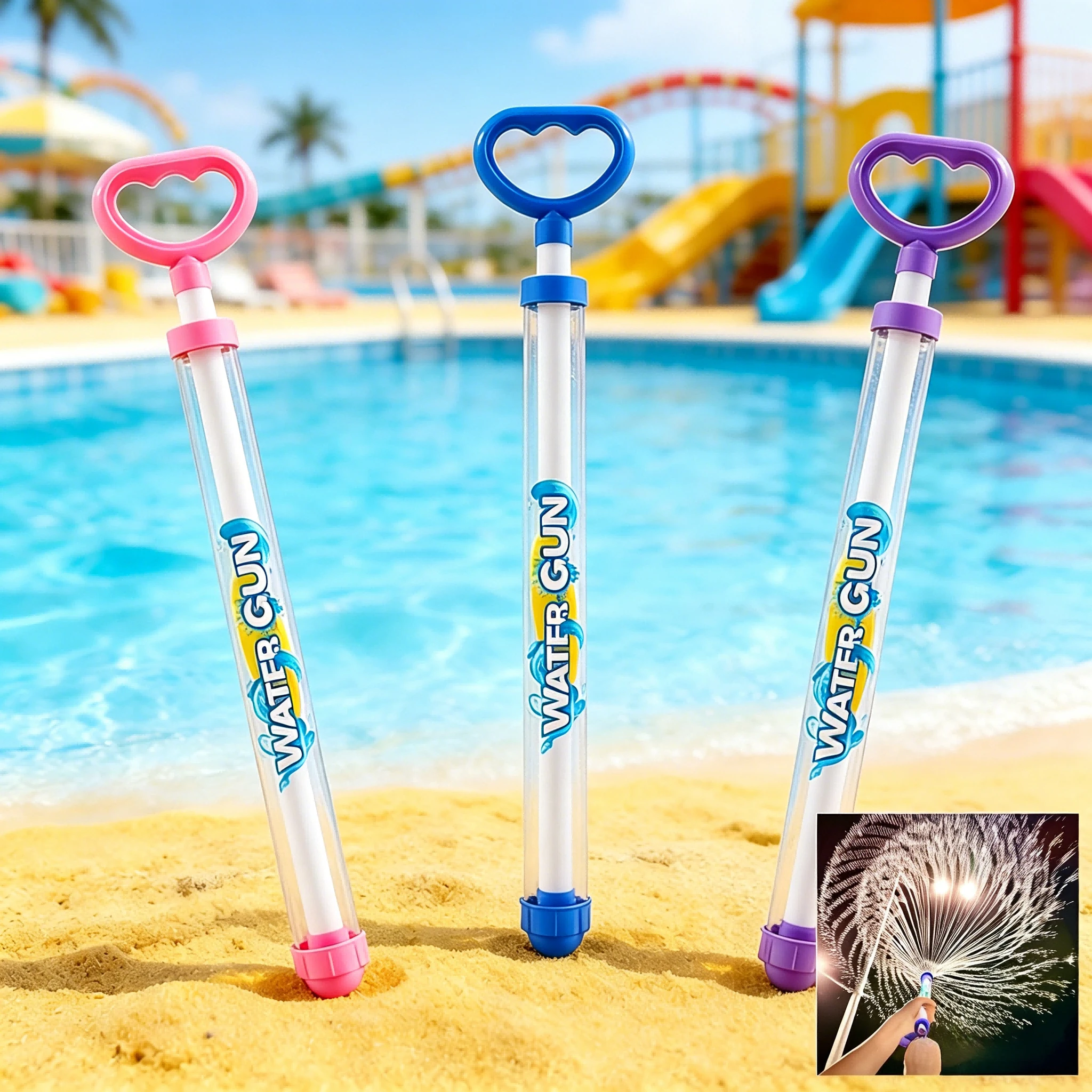 Summer Fireworks Gun Toy, Pull-Action Pump Blaster, Transparent Tube Shooter For Outdoor Beach Pool Water Games_voghion.com