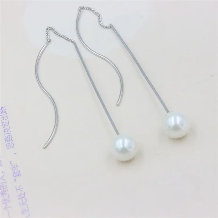 

ZFSILVER Genuine 925 Sterling Silver Earrings Long Wave Shell Ball Pearl Ear Line Eardrop For Women Jewelry Drop Gift Girl Party