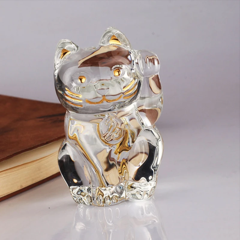 Crystal Glass Cat Living Room Decorative Accessories Crafts Ornament Living Room Bedroom Office Fortune Cat Home Jewelry