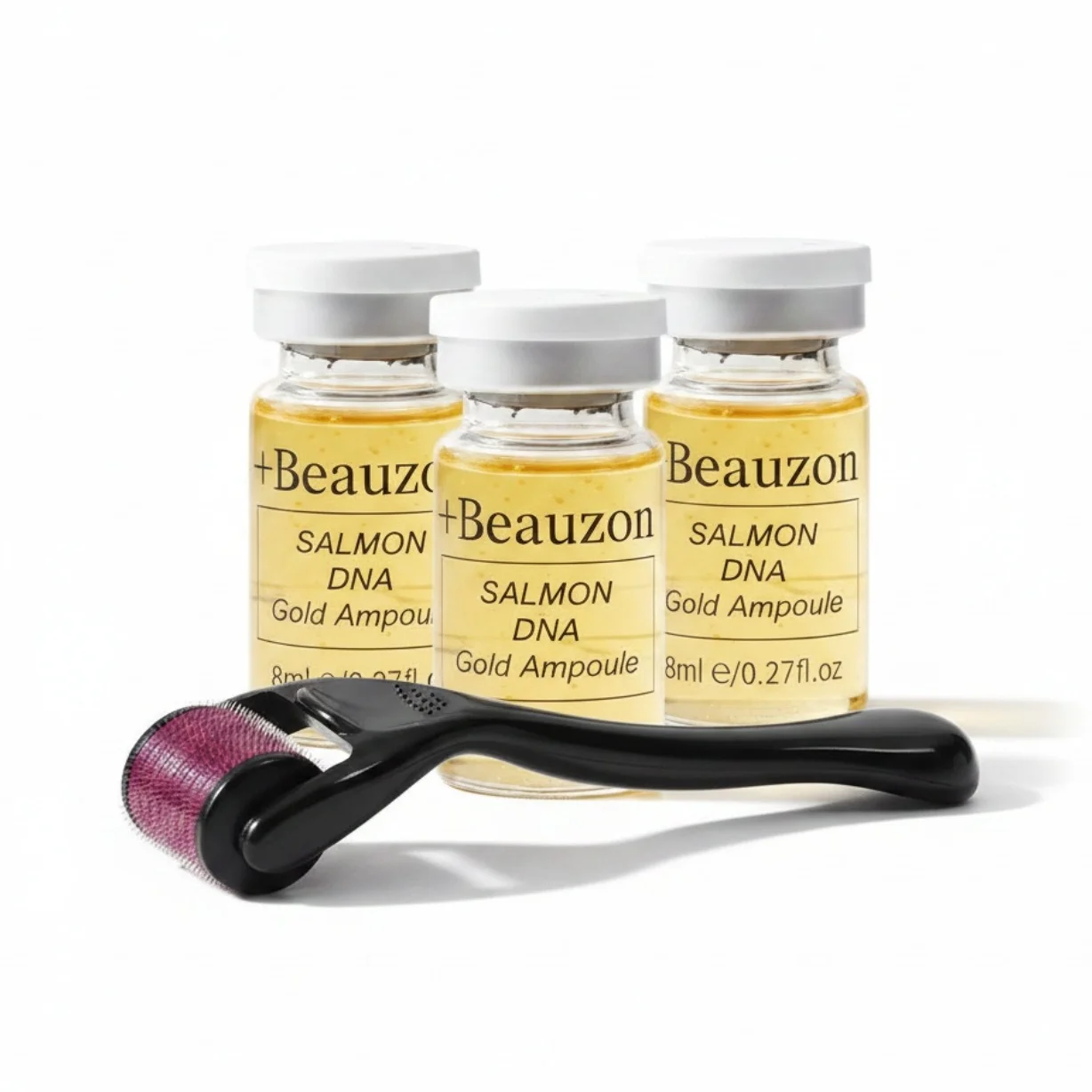 Salmon DNA Golden Ampoule Serum With 0.3mm Microneedling Roller For Face Care Skin Hydrating Soothing Moisturizing With