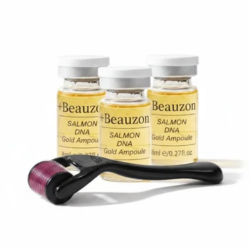 Salmon DNA Golden Ampoule Serum With 0.3mm Microneedling Roller For Face Care Skin Hydrating Soothing Moisturizing With