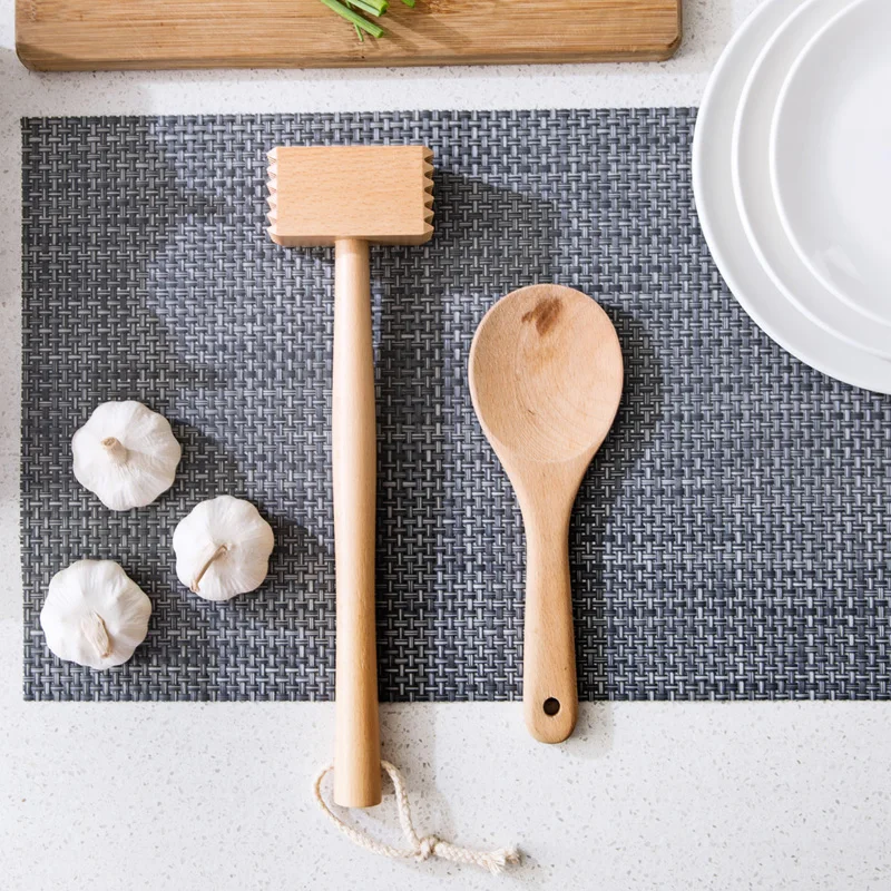 Creative Solid Wood Meat Hammer Double-sided Modern Simple Household Beech Steak Tender Meat Hammer Log Kitchenware with Handle