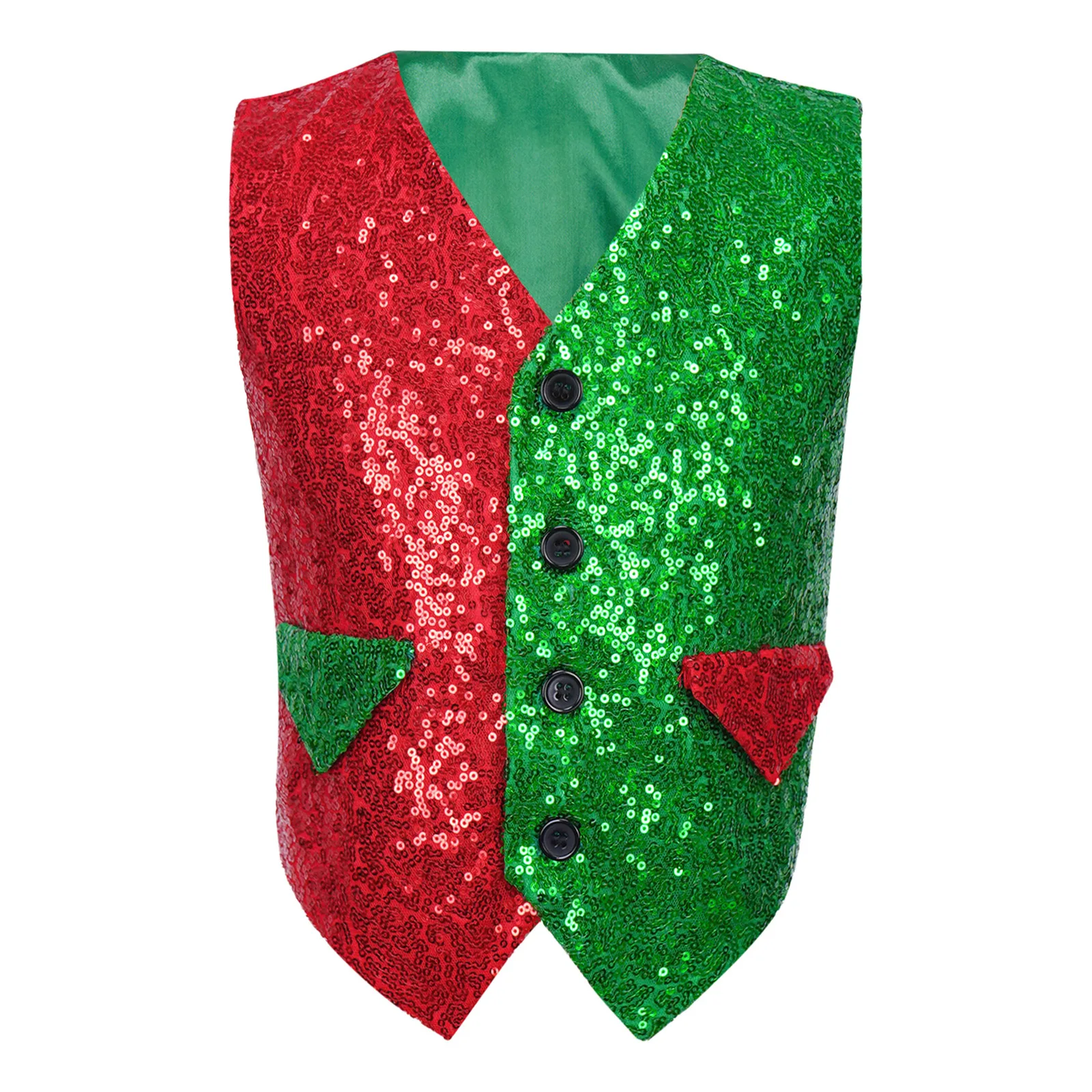 

Kids Boys Girls Christmas Sequin Vest Fancy Party Dress up Costume Xmas Waistcoat for Hip Hop Jazz Dance Stage Performance Show