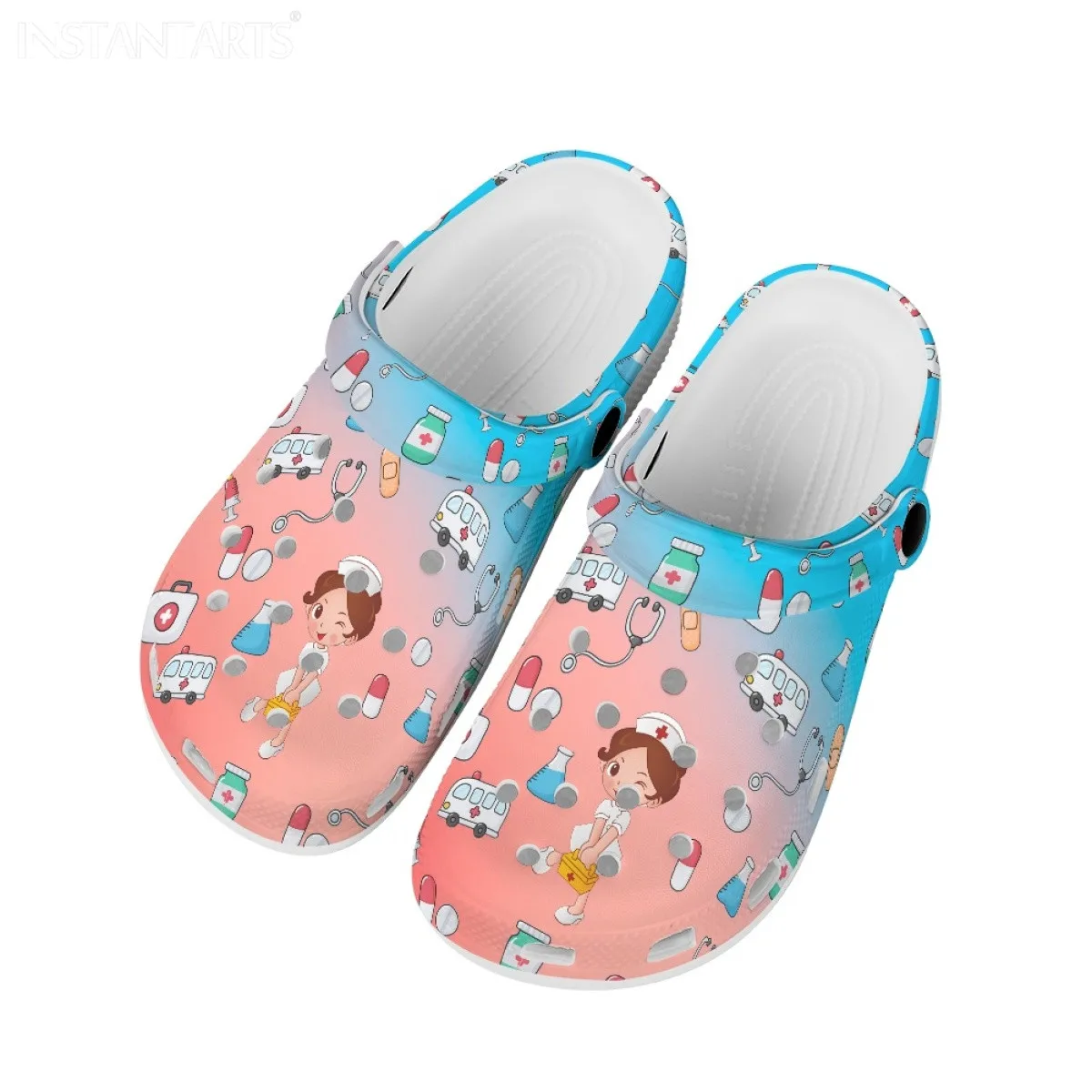 Hospital Work Nursing Shoes Women's Casual Clogs Gradient Color Cartoon Nure Medical Print Female Slippers Sandals