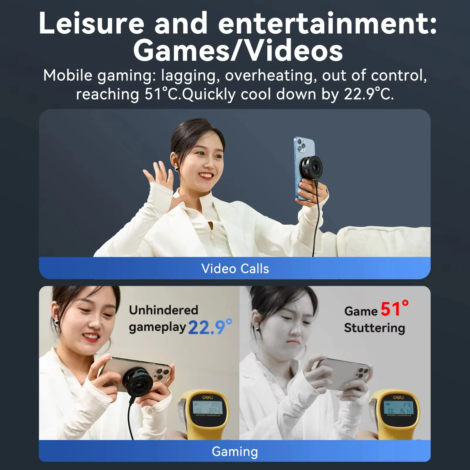 텔레신 마그네틱 휴대폰 쿨러, 스마트 온도 조절 기능이 있는 유니버설 냉각 팬, 라이브 스트리밍용 모바일 폰 방열기