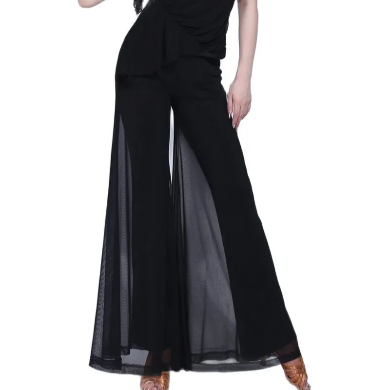 

Latin Dance Pants Black Mesh Trumpet Trousers Flamengo Samba Tango Salsa Cha Cha Clothes Female Adult Practice Wear dance pant