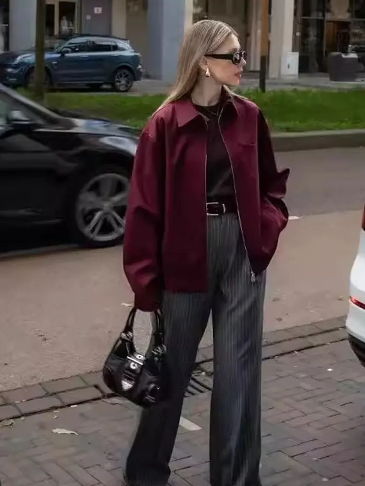 HH Autumn Women Fashion Zipper Bomber Jackets Long Sleeve Turndown Collar Coat High Street Lady Solid Casual Outwear Tops