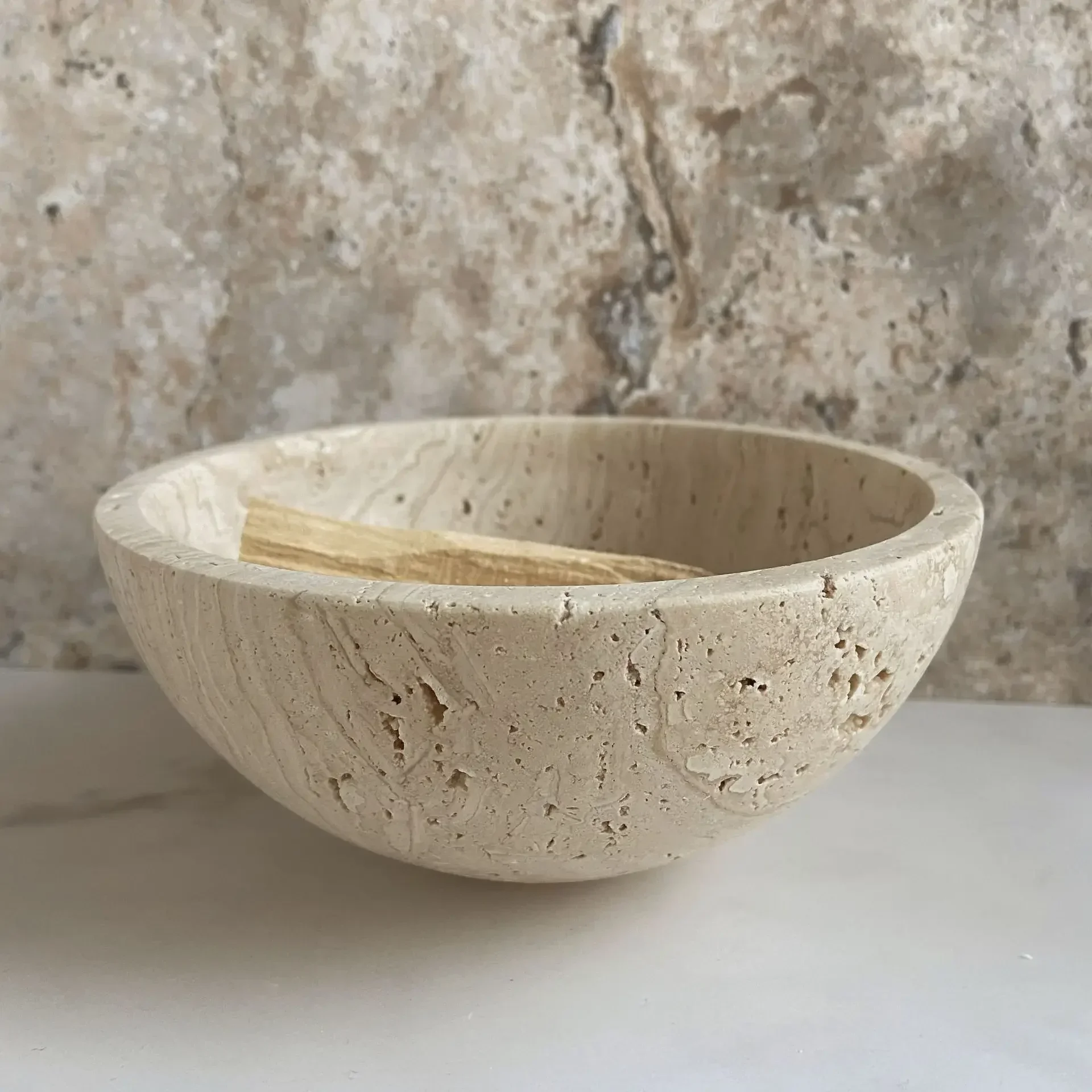 D15xH7.5CM Hemisphere Beige Travertine Natural Stone Incense Burner Bowl Home Soft Furnishing Ornament Home Decorative objects 3