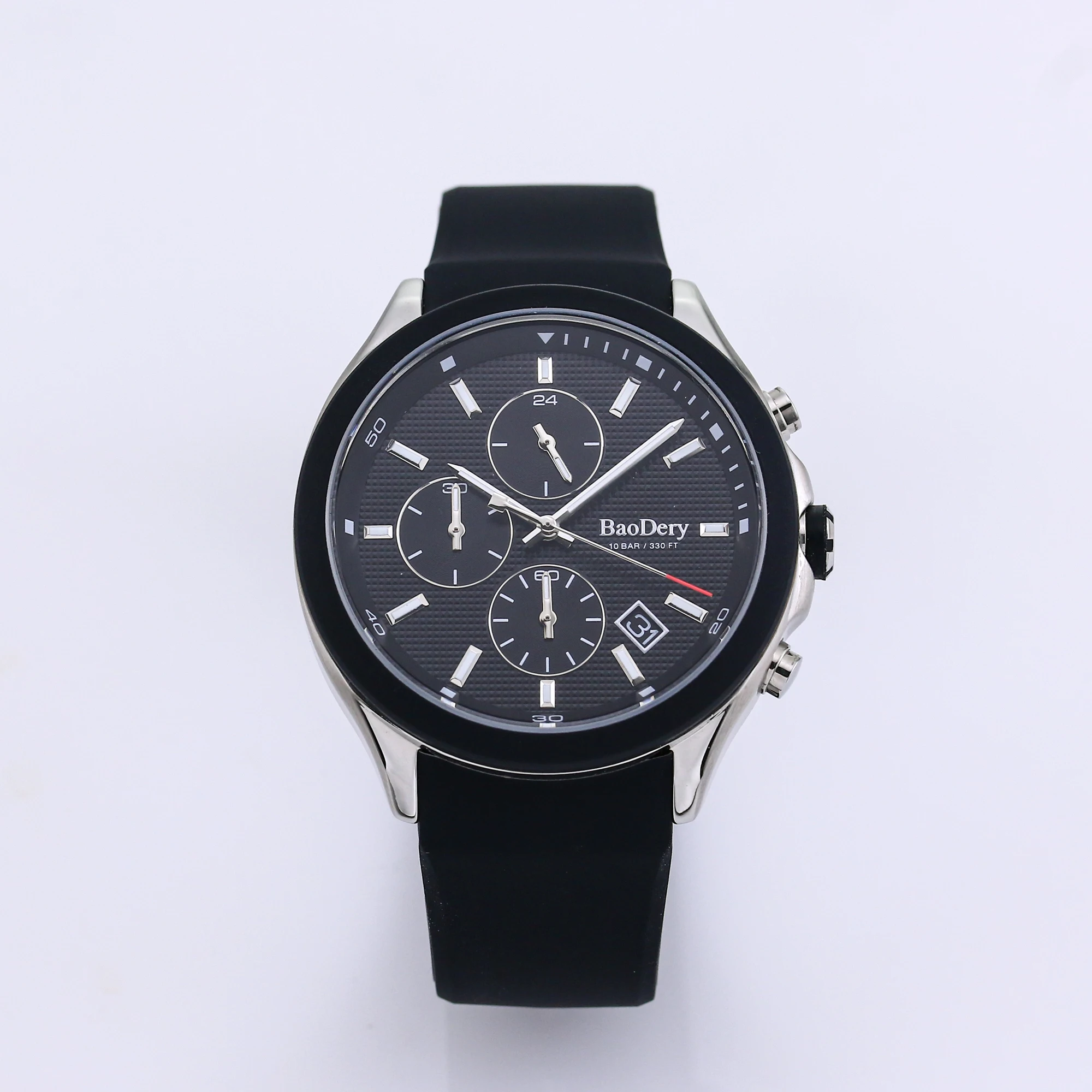 Top-Selling 44mm Men's Watch, Obsidian Black Face, Strengthened Crystal, 316L Stainless Steel Housing, Rubber Wrist Strap