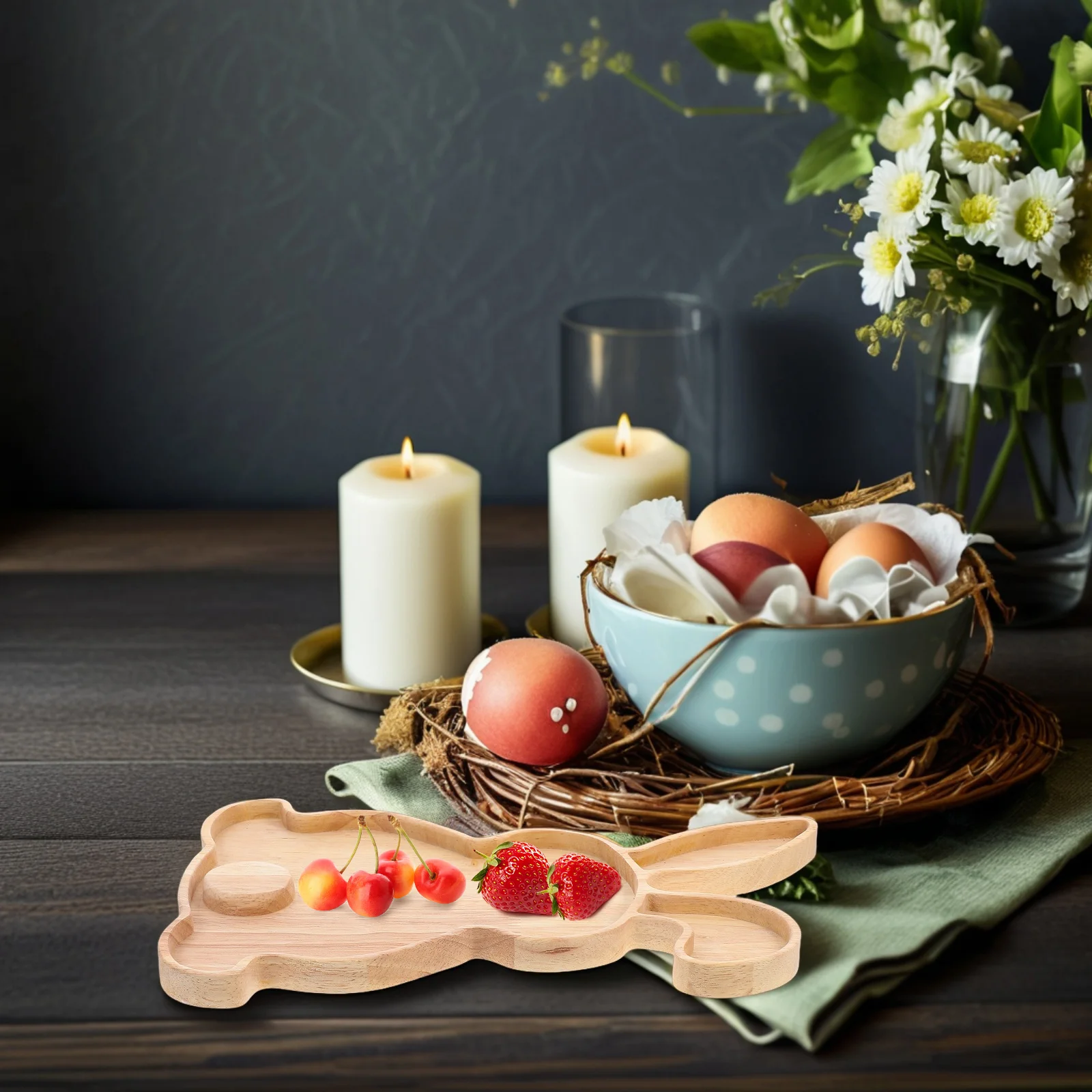 Easter Wooden Rabbit Plate Adorable Wooden Tray Snack Fruit Tray for Parties Holidays Dinners Easter Bunny Plate 2