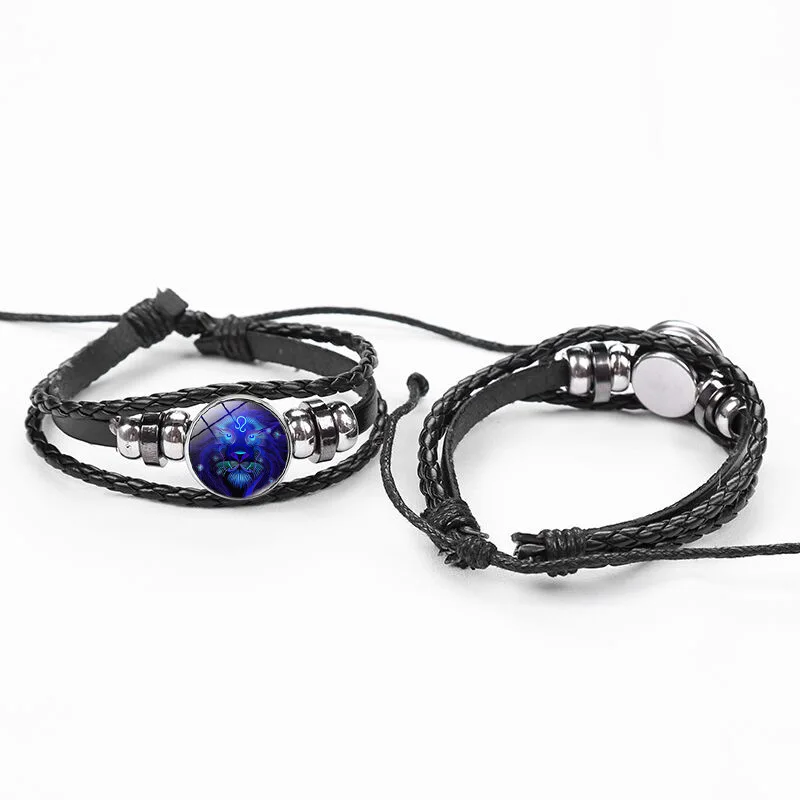 12 Constellation Braided Leather Bracelet Punk Style Zodiac Sign Multilayer Weave Wrap Bracelet for Birthday Gifts leather bracelet leather bangle