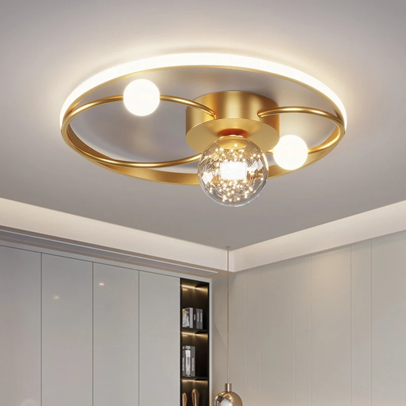 Gold Round Led Ceiling Lamp for Bedroom Living Room Study Home Roof Indoor Decor Glass Ball Fashion Chandelier Lighting Fixture |