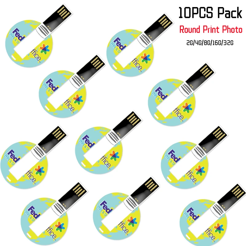 

10PCS/LOT Custom Promotional Gift ABS Plastic Material Full Color Logo Printing Round Circle Shape Card Usb Flash Pen Drive