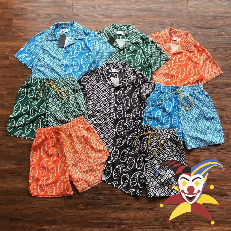 

Cashew Full Printing Patchwork Rhude Shirts Men Women Orange Blue Green Black Shirt Inside Tags