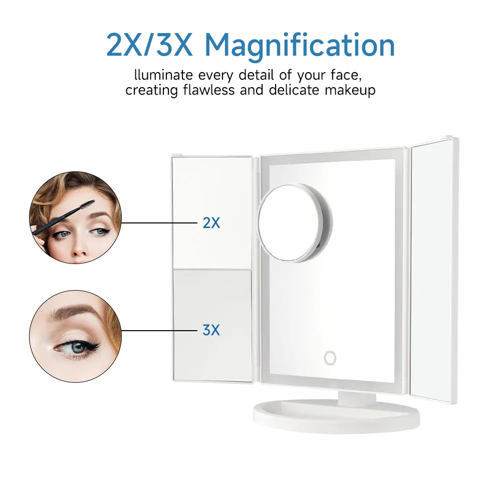 Modishion tri-fold makeup mirror, dimmable touch dressing table mirror, magnifying desktop mirror, light-filling mirror: 3 - 5 Days Free Delivery Only UK