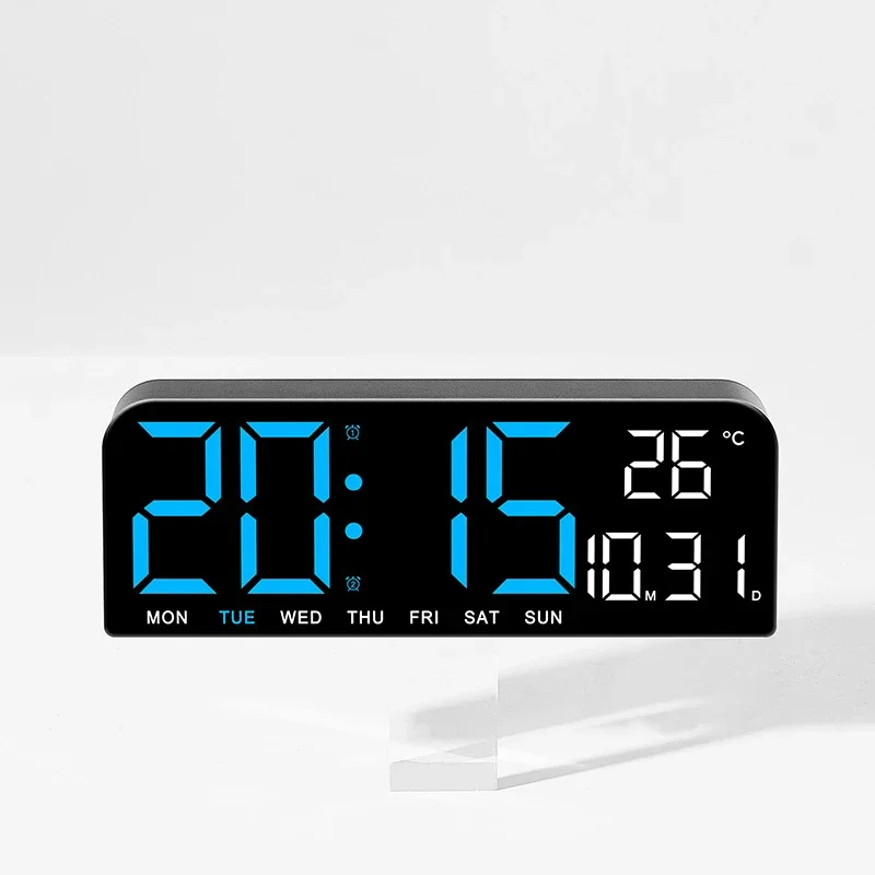 LED Large Digital Wall Clock with Temperature & Date Display - USB Powered, Wall-Mounted or Tabletop, Dual Alarm Feature