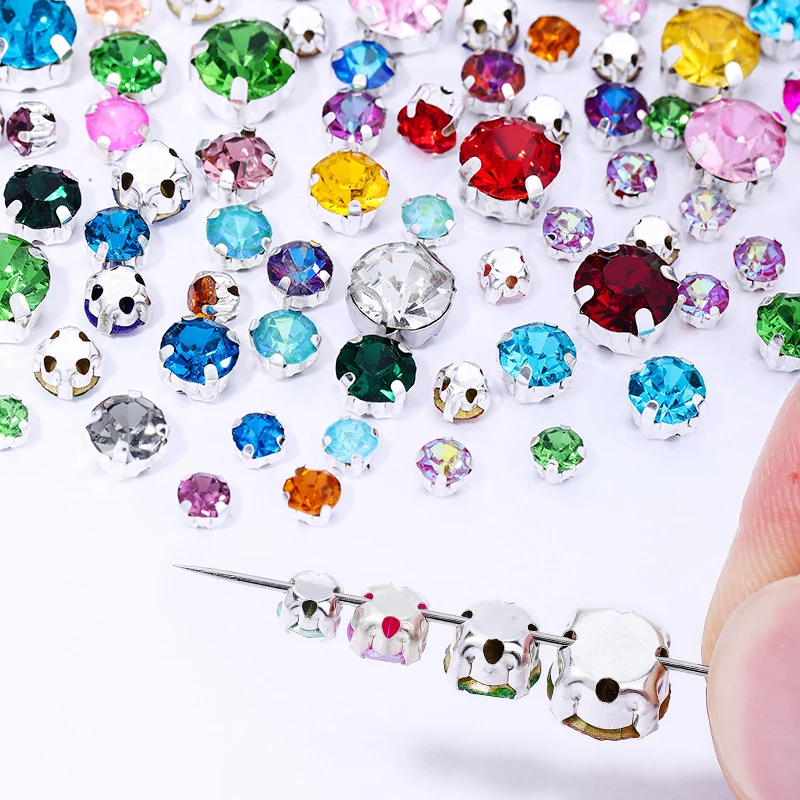 DUCRYSTAL 4-8mm 크리스탈 유리 발톱 라인 석 실버베이스 믹스 크리스탈 바느질 스톤 공예 및 웨딩 드레스 바느질 액세서리