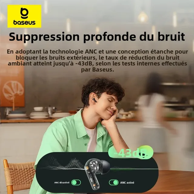 Baseus Bass EP10 NC -43dB suppression du bruit ANC véritable écouteurs sans fil Bluetooth 6.0 écouteurs sans fil intra-auriculaires 4 micros ENC écouteurs 2 Baseus Bass EP10 NC -43dB suppression du bruit ANC véritable écouteurs sans fil Bluetooth 6.0 écouteurs sans fil intra-auriculaires 4 micros ENC écouteurs 2