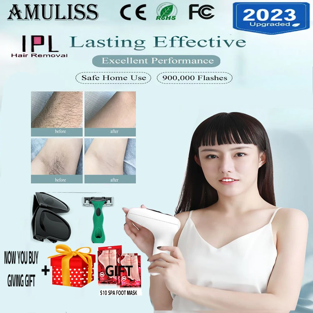 IPL-депилятор для удаления волос Amuliss, импульсный Перманентный лазерный эпилятор, безболезненное устройство для зоны бикини, лица и тела, устройства для домашнего пользования