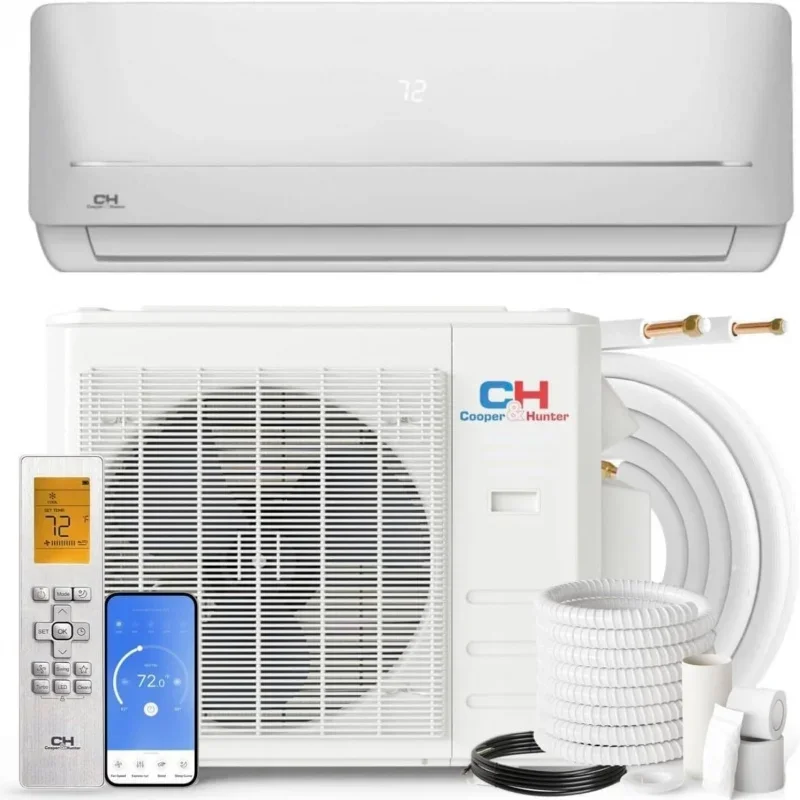 Qwhunter Mia series, mini split air conditioner and heater, 9,000 Btu, 115V,21.5 seer2, wall mount ductless inverter system