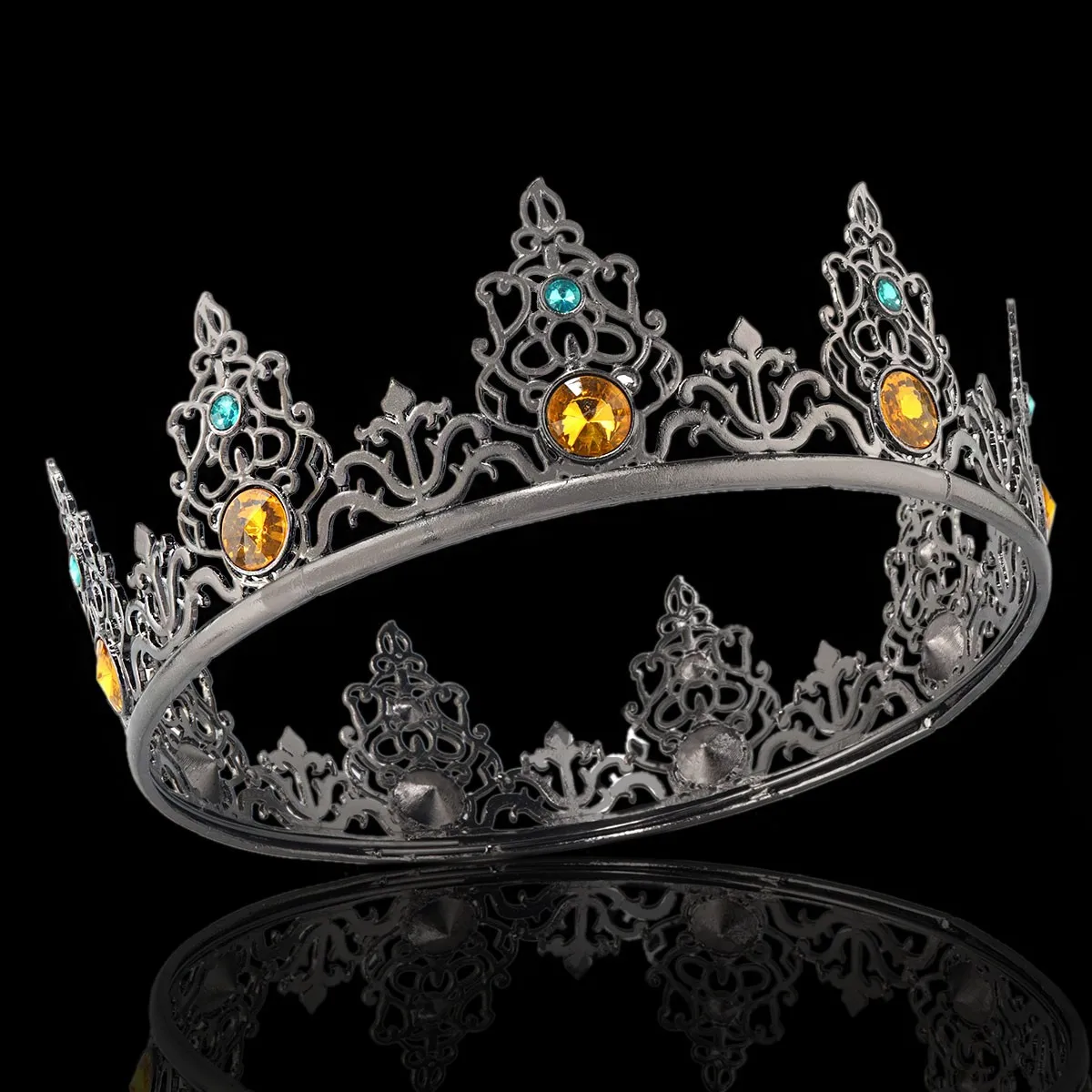 King Imperial Crowns For Men Red Crystal Round Gold Prince Diademi Corone Reali E Coronets Pageant Costume Accessori Per Capelli