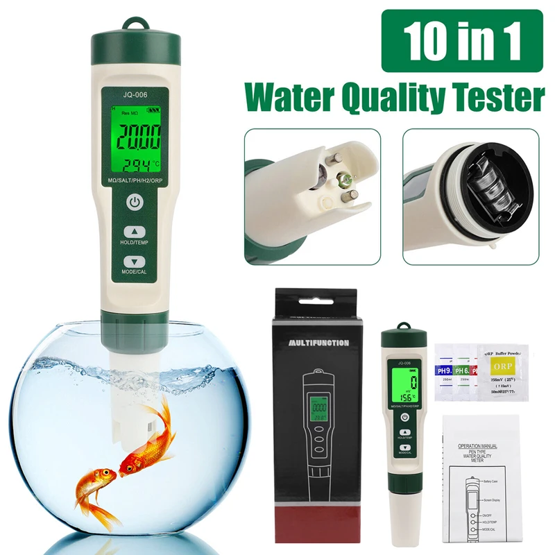 

New 10 In 1 Water Quality Tester PH/TDS/EC/SALT/TEMP/S.G/ORP/H2/Fertile/Resistivity Tester Pen For Aquarium Swimming Pool