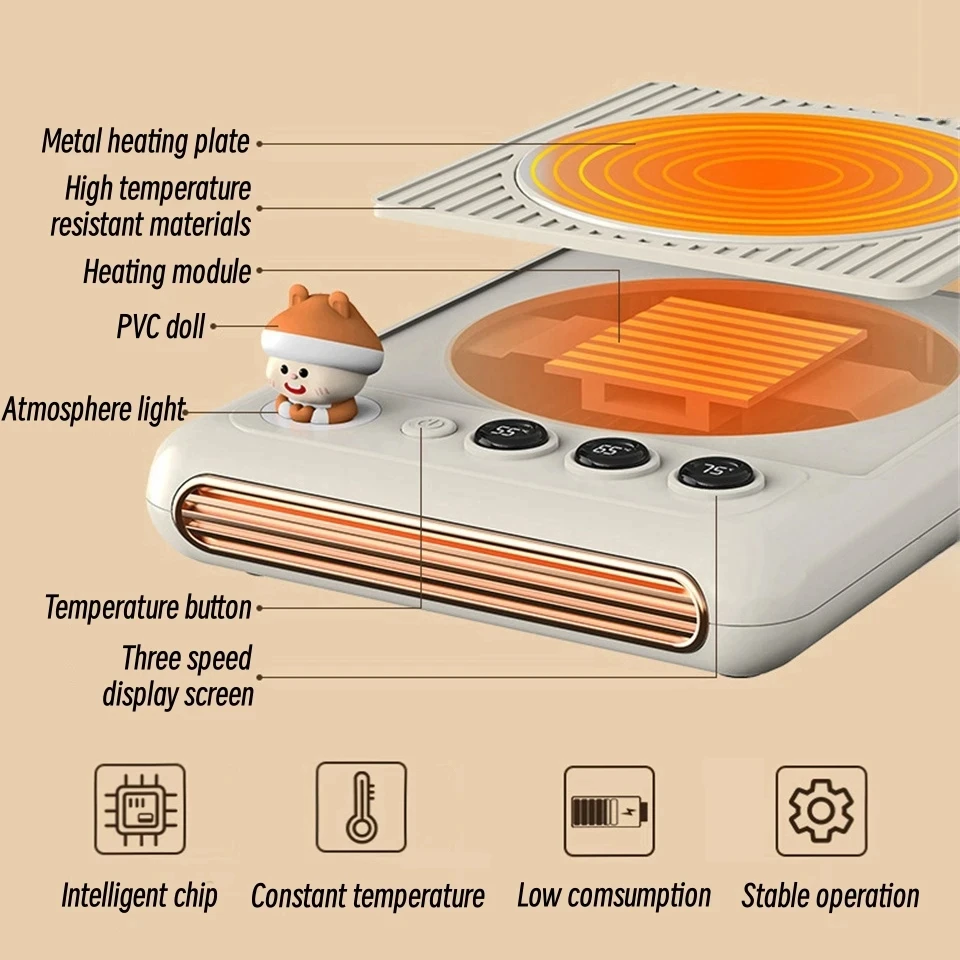 220V Heating Coaster Coffee Cup Mug Warmer Electric Drink Tea Milk Heater with Warm Light 3 Temperature Settings for Home Office