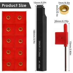 Precision 12mm Lathe Cutting Tool Set with Carbide Inserts and Wrench - 10 - Piece Kit (Red)