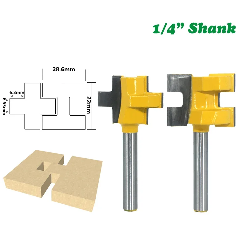 

2PC/Set 1/4" 6.35MM Shank Milling Cutter Wood Carving T-Slot Square Tooth Tenon Milling Cutter Carving Knife Wood Router Bits