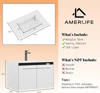 31" LED Floating Bathroom Vanity with Sink, High Gloss Single Sink Wall Mounted Bathroom Storage Vanity Cabinet, Modern Bathroom 2