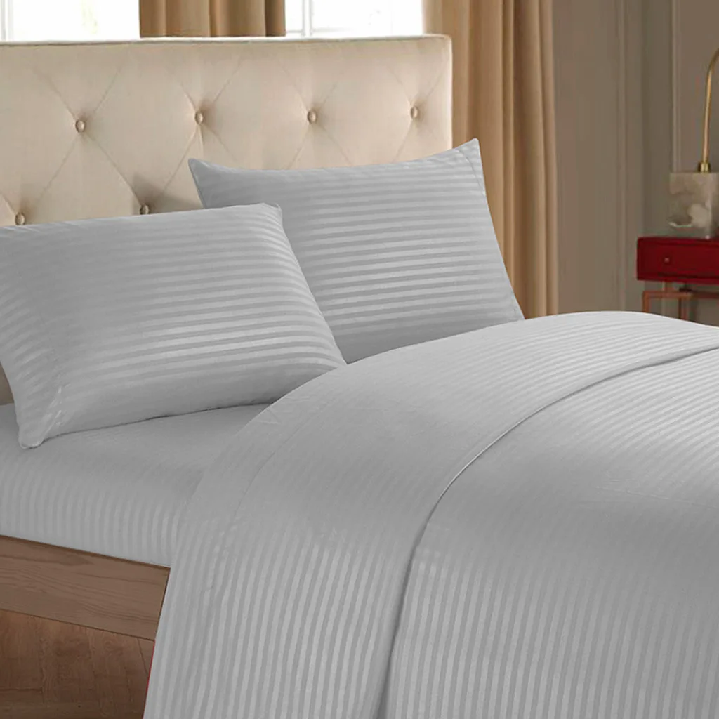 Bed Linen Striped Embossed Bed Sheet Set Solid Color Euro Bed Linen 4pcs Nordic Bed Cover Bed Linen 2 Bedrooms Home Textile