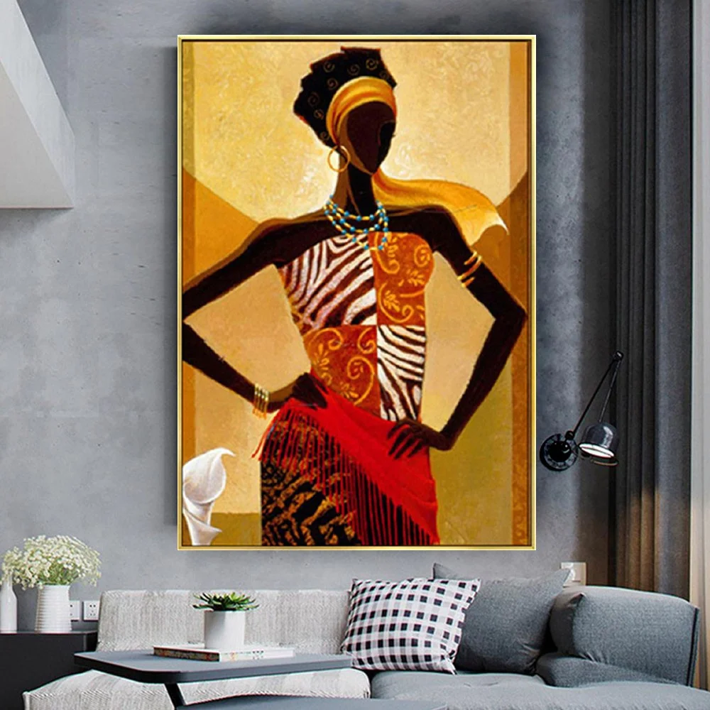 

Home Decor Wall Picture African Woman Canvas Painting Modern Handmade Abstract Oil Paintings Decorate Living Room Bedroom Trim