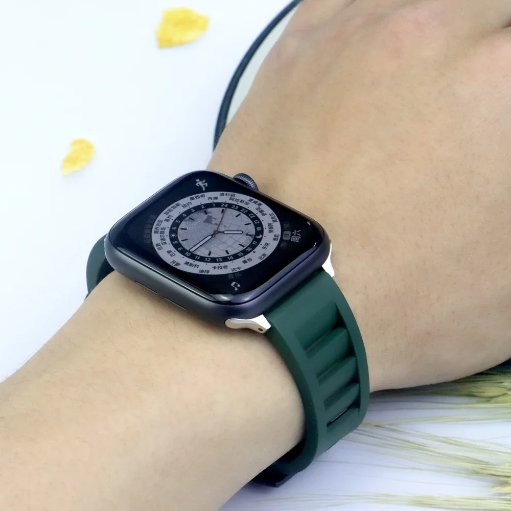 Breatheable Rubber Strap for Apple Watch Ultra 2 9 8 7 6 5 Band 49mm 45mm 44/41mm Watchband Steel Butterfly Buckle Replacement