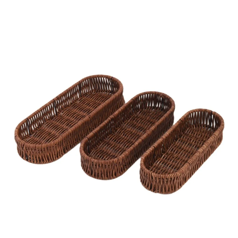 Fashion Plastic Imitation Rattan Storage Basket Universal Oval Picnic Basket Home Desk Decoration Faux Wicker Tray 2