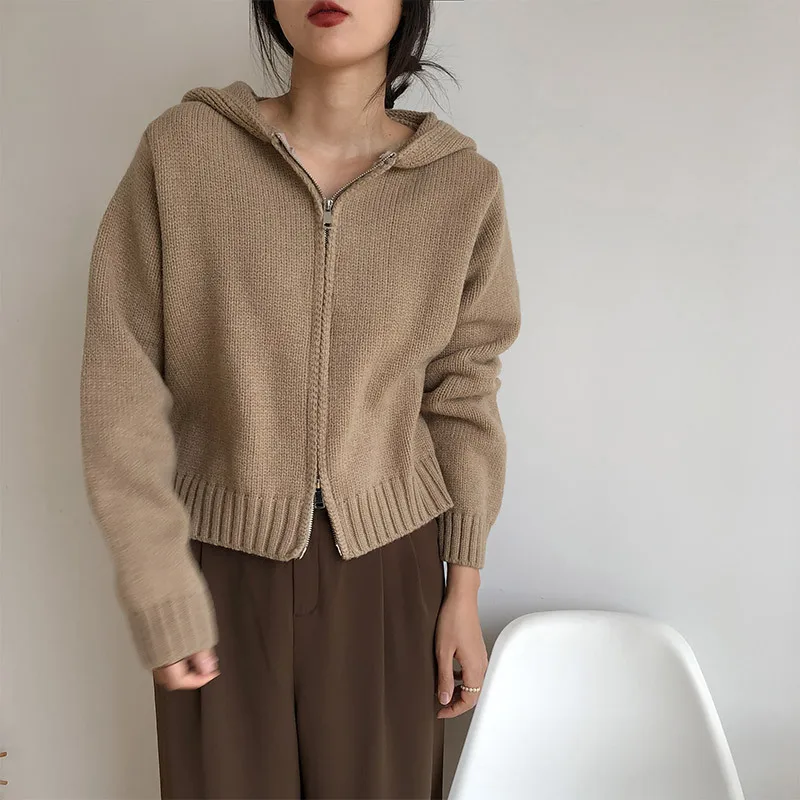 Autumn Winter Thick Hoodie Sweater Long Sleeve Zip Up Knitwear