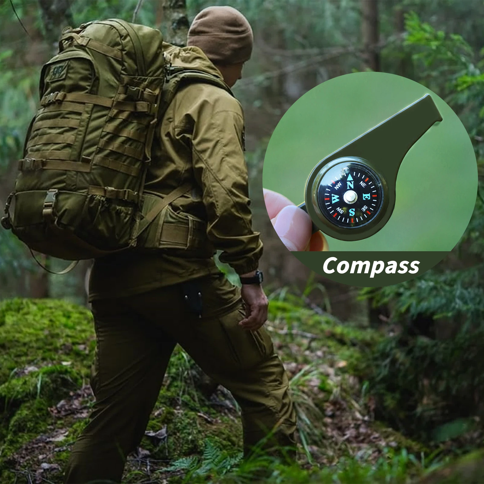 Outdoor High-frequency Survival Whistle 3-in-1 High Pitched Whistle With Compass For Camping Hiking Outing Wild Survival Sports