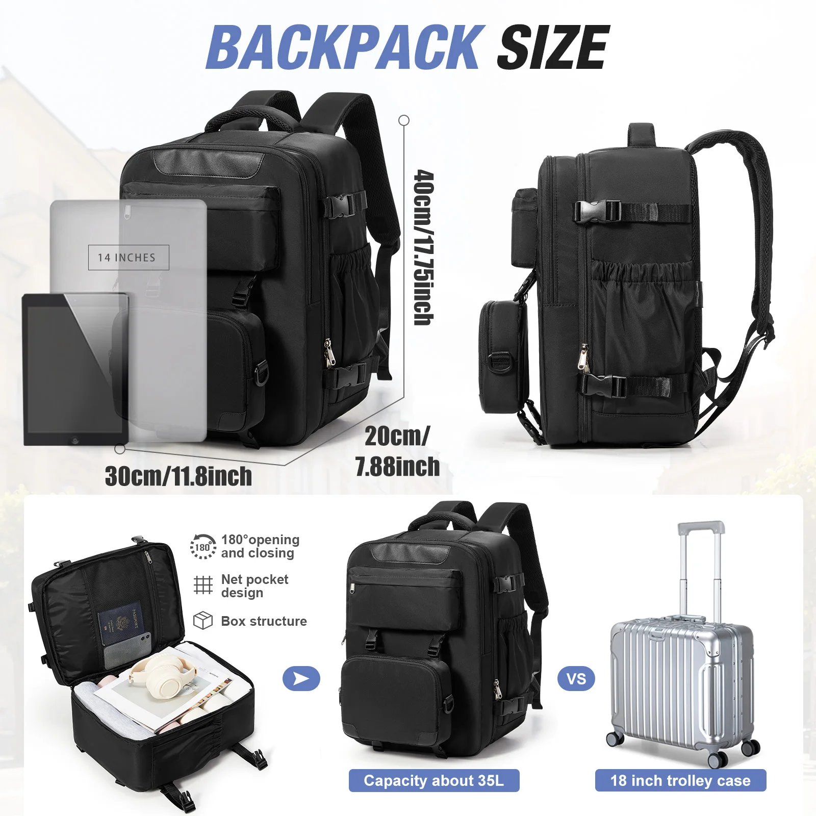 Ryanair 40x30x20 Backpack, Hand Luggage Backpack With Crossbody Bag, Hiking Backpack, Executive Business 15.6'' Laptop Backpacks