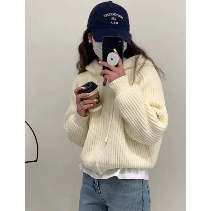 Autumn and Winter New Fashion Women's Clothing Hooded Cardigan Long-sleeved Sweater Elegant Solid Color Casual Zipper Knitwear