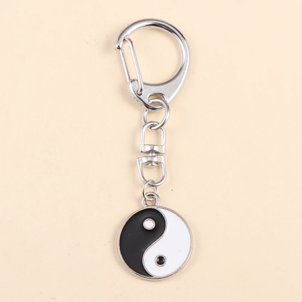 2Pcs Creative Enamel Yin Yang Tai Chi Keychain Sets for Women Men