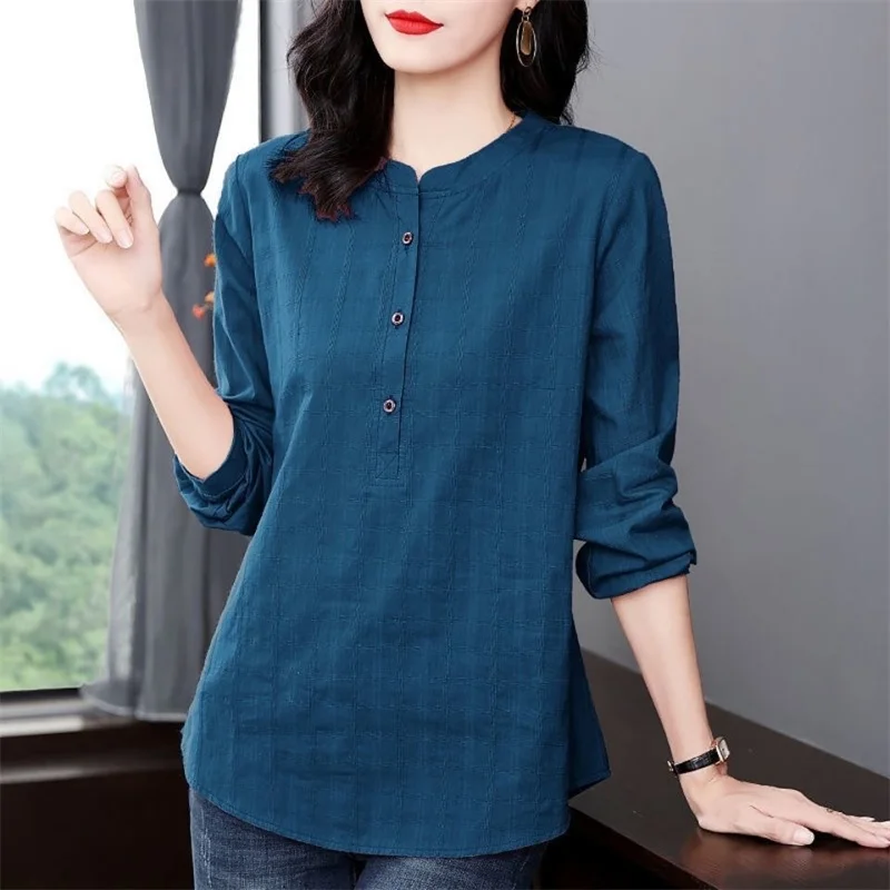여성 봄 가을 스타일 블라우스 셔츠 레이디 캐주얼 긴 소매 스탠드 칼라 블라우스 탑 DF4850
