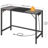 Home Office Desk with Power Outlet, Modern Study Writing Desk with 3 Hooks for Study Room, Home Office, Computer Desks 3