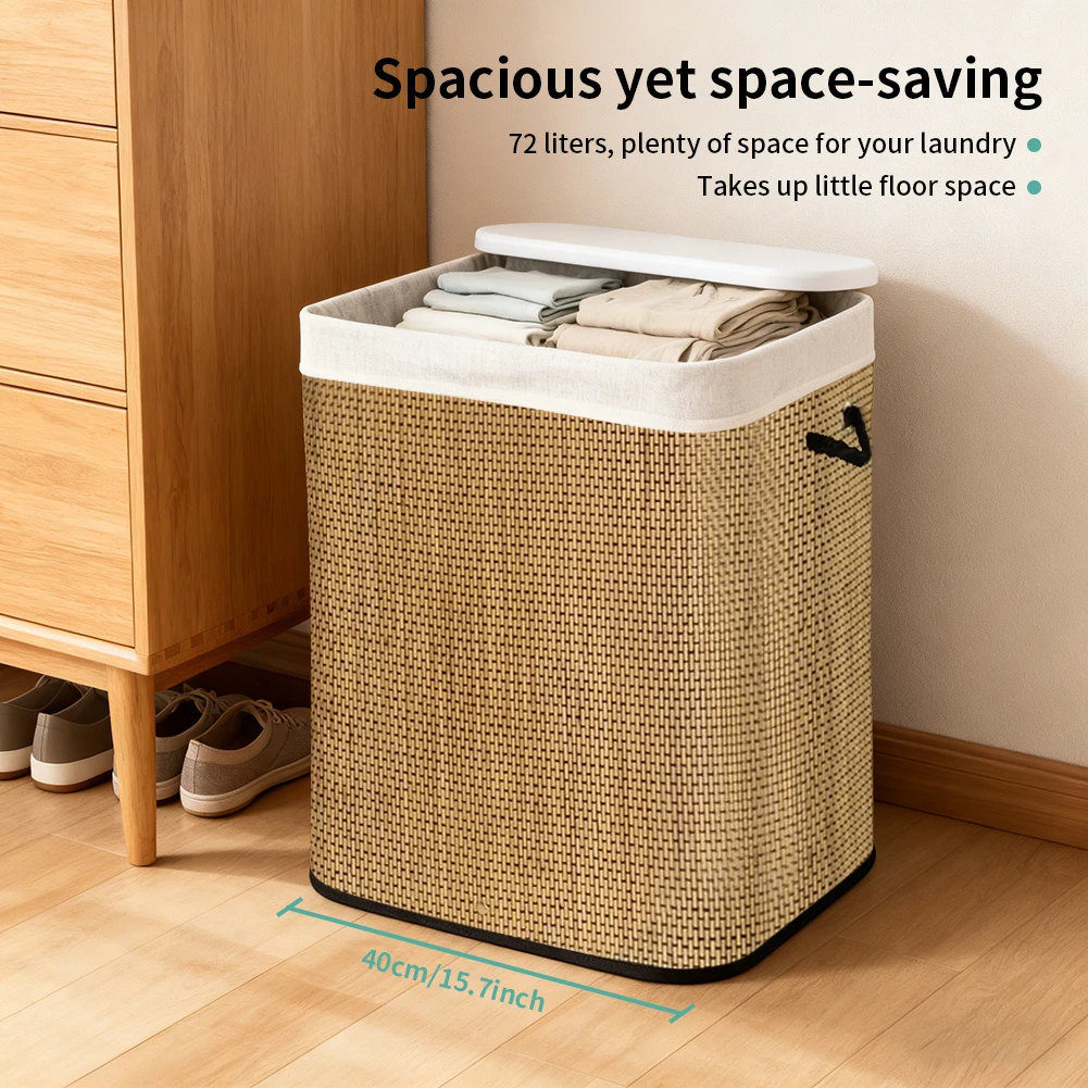 72 L Large Bamboo Foldable Laundry Basket Storage Hamper Box with Removable Washable Lining 40 x 30 x 60 cm Space Saving 1 S03ae745a3fc64cd1a2f65f685bd3e16b7