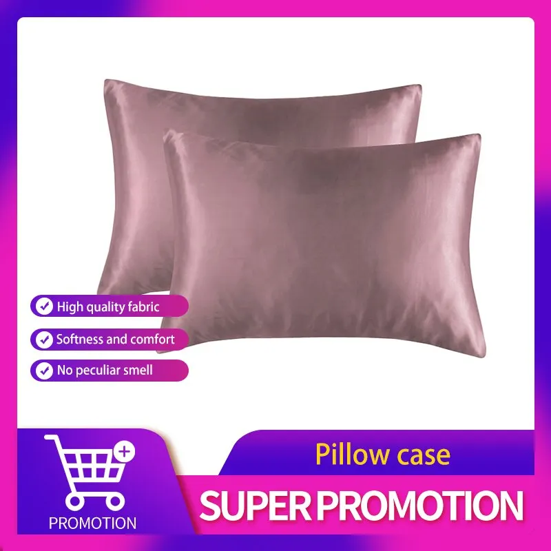 A Pair Pure Satin Silk Soft Pillowcase Cover Bedding Pillow Cover