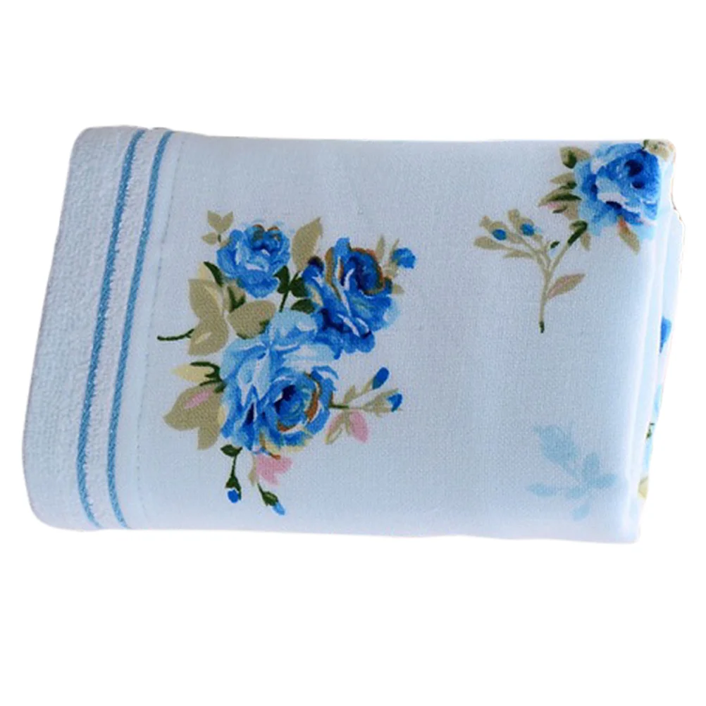 

Cotton Bath Towel Flower Printing Bathroom Home Hotel Beach Face Towel (Blue)