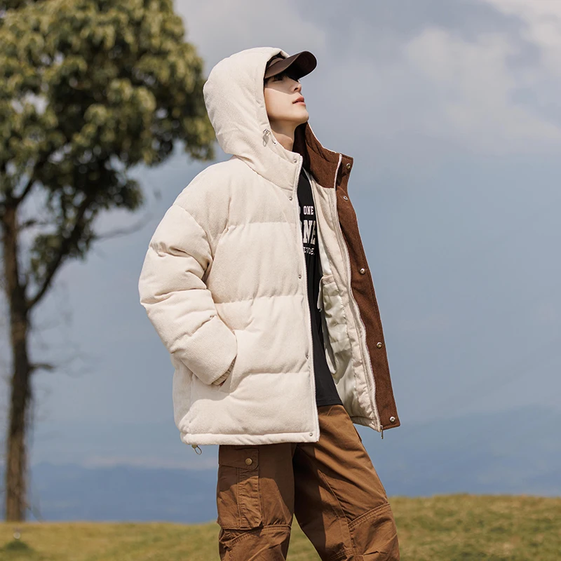 Winter Luxury Corduroy Jacket Men High Quality Hooded Zip-Up Warm Thicken Padded Coat Military Vintage Cold Jacket Windbreaker