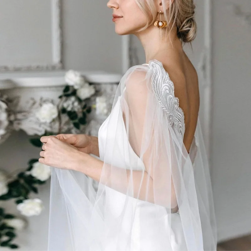 

VG85 Wedding Capes Veil Long Cathedral Bridal Cloak Wedding Accessories for Bride Bolero Shawl Soft Evening Cape Jacket