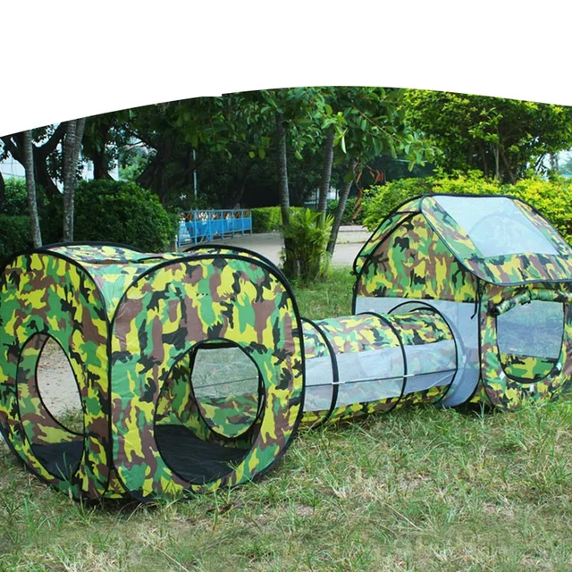 3 in 1 Camouflage Shuttle Toy Tent Tunnel Waterproof Baby Playhouse Kids Tent Tunnel Toys for Children Three-piece Ball Pool 5