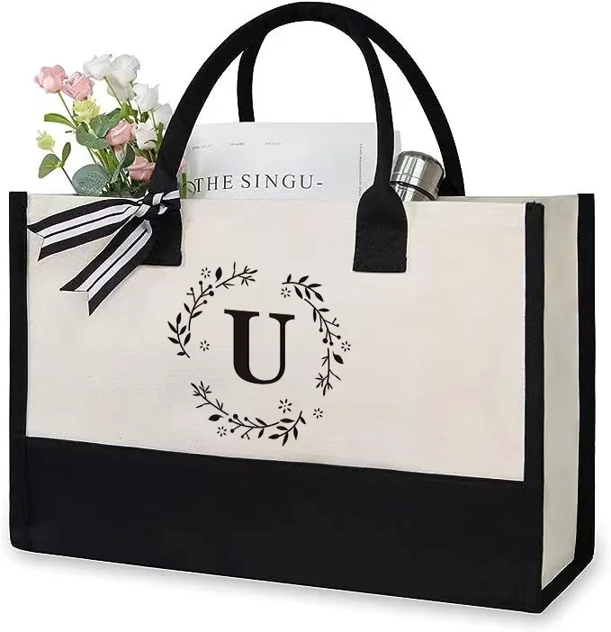 Personalized Canvas Tote Bag - Fashionable Large-Capacity Beach and Shopping Bag for Birthdays, Weddings, and Gifts