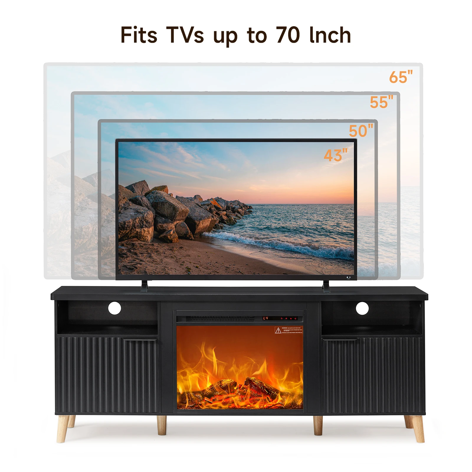 65" Fireplace TV Stand w/ 23" Electric Fireplace,Modern Media Entertainment Center Console Table for TVs up to 70'' 3